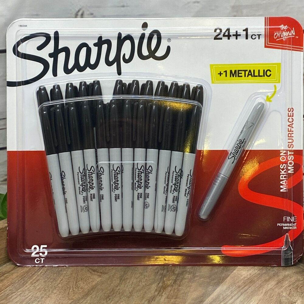 Sharpie Mini Permanent Markers 24 Fine Point Black + 1 Metallic Autographs 25 Ct
